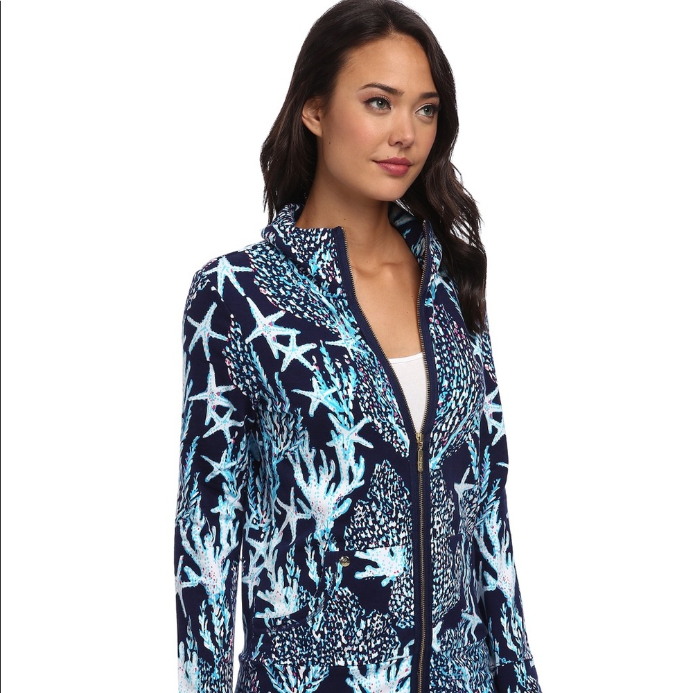 Lilly Pulitzer Blue and White Coral Print Hoodie